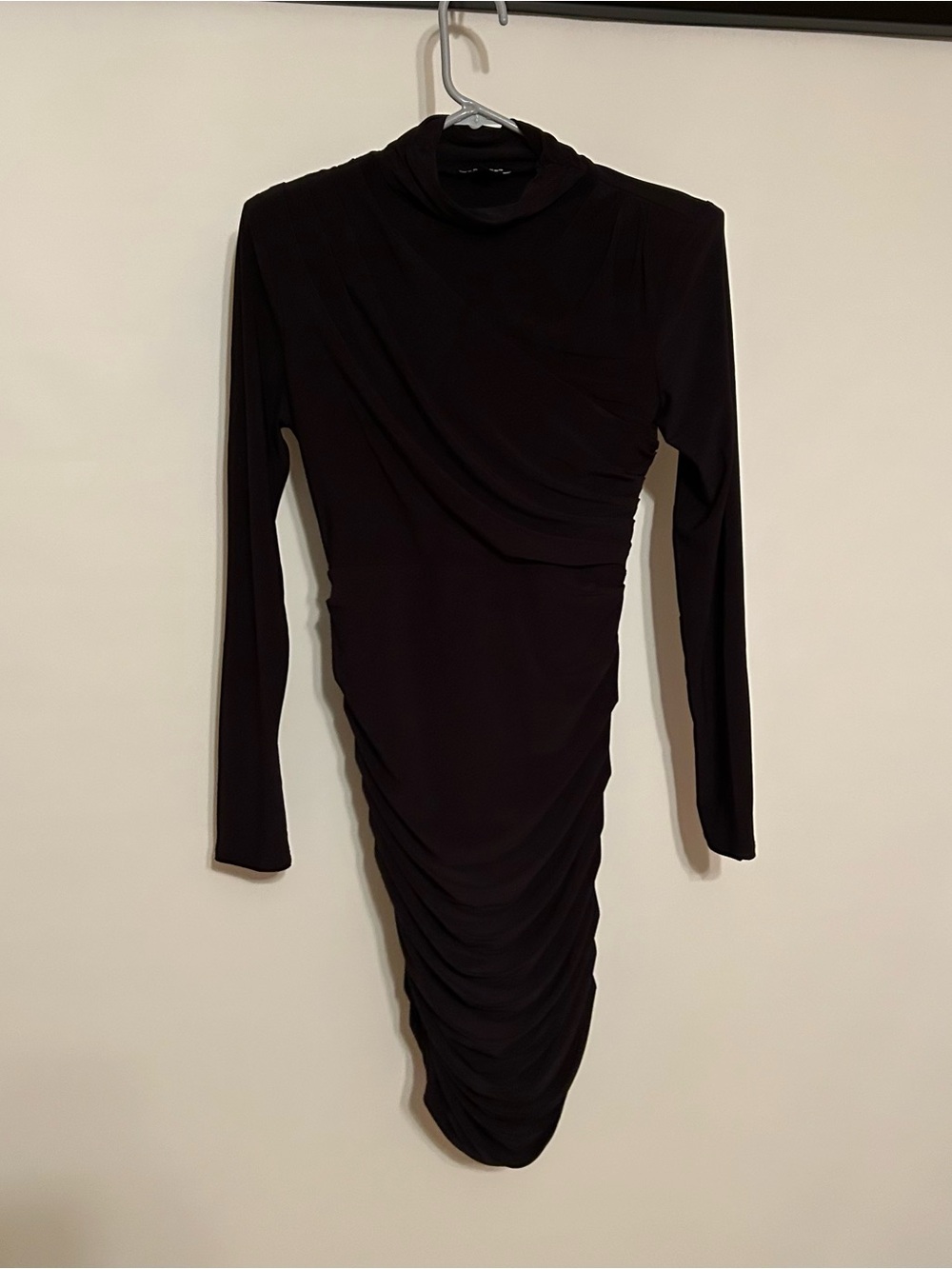 Express Black Long-Sleeve Ruched Bodycon Dress